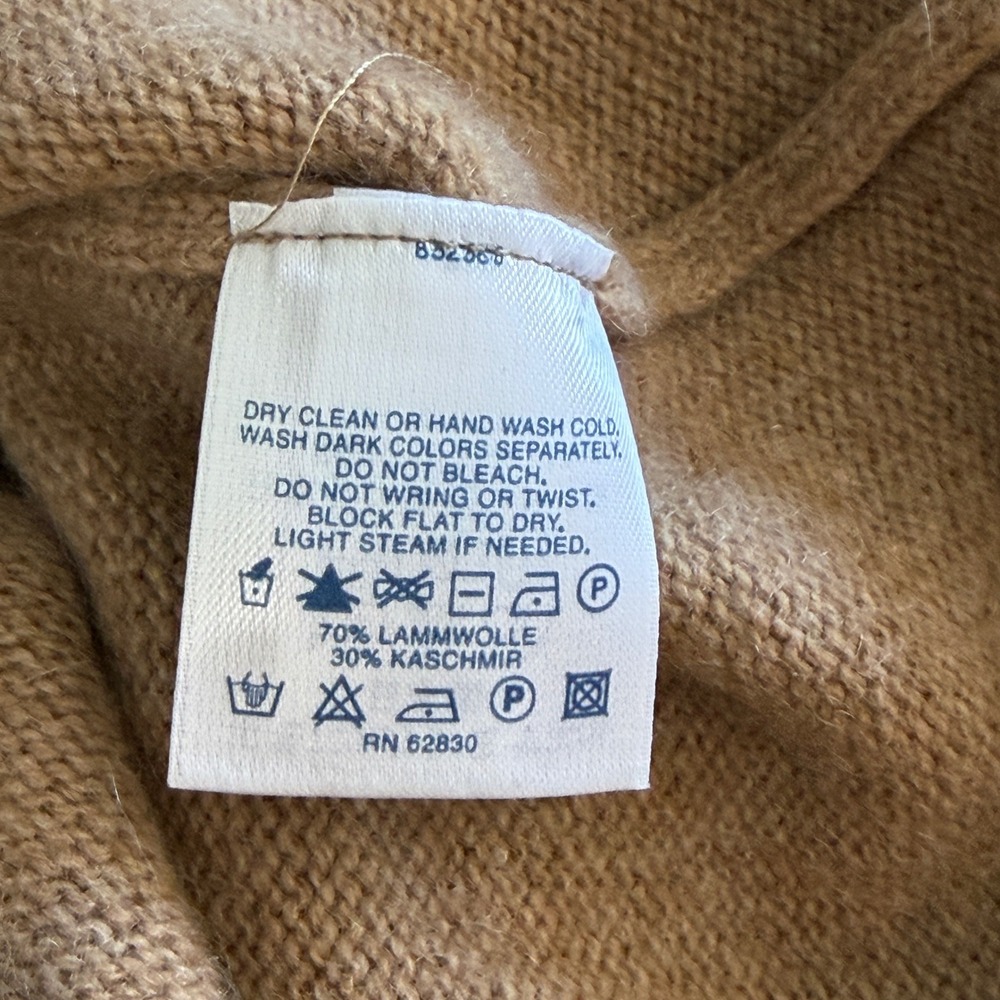 Lands End Mens Lambs Wool Cashmere 1/4 Zip Mock Neck Sweater Tan Luxury Large - Picture 6 of 8